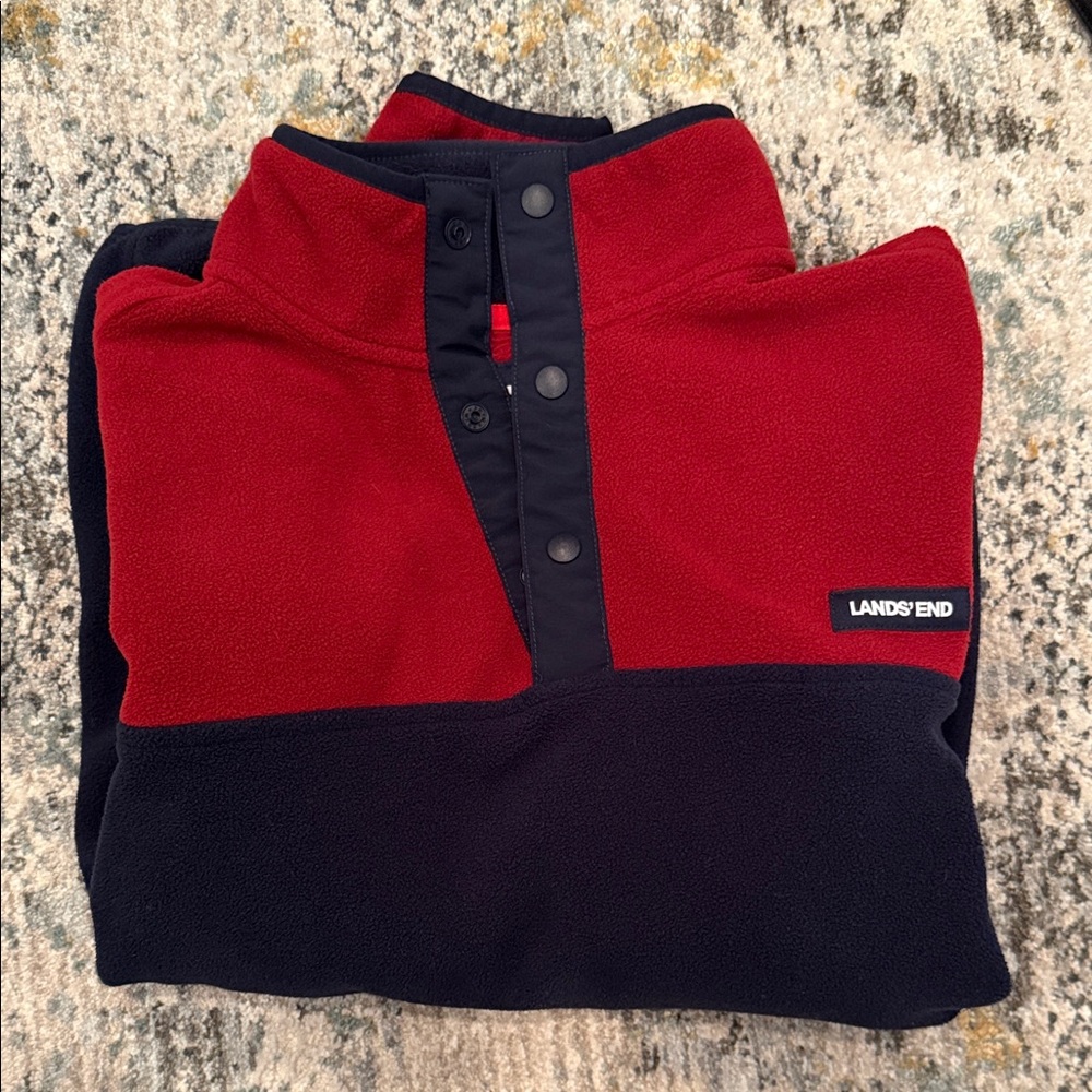 Lands' End Red and Black Button-Up Fleece